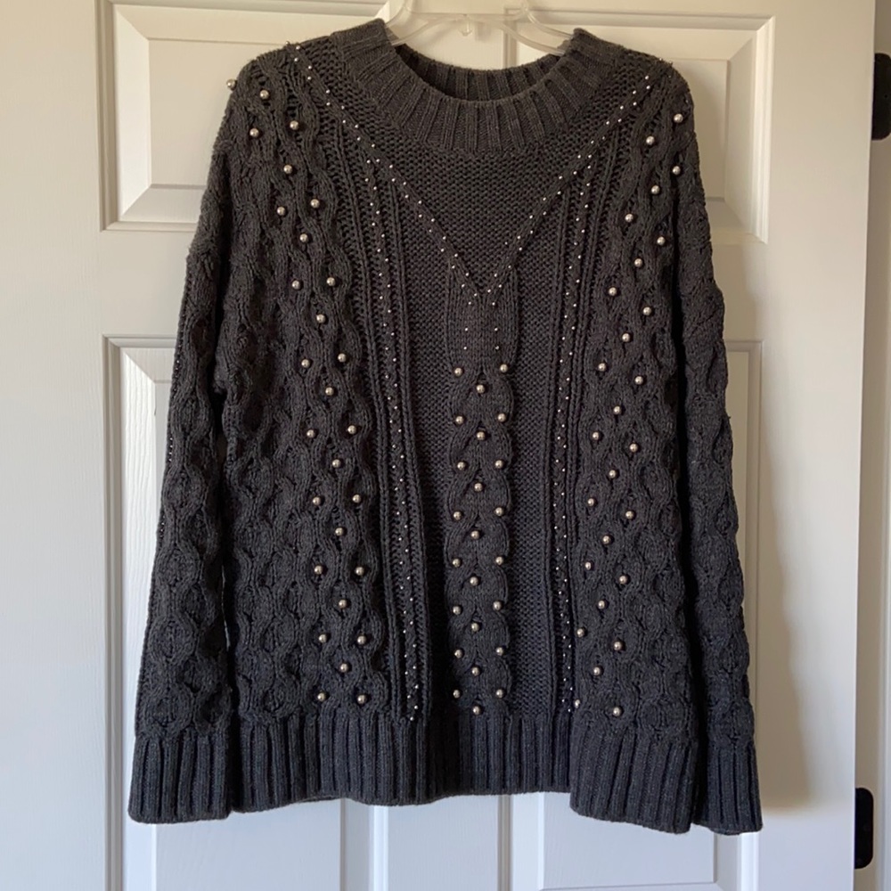 H&M Silver Beaded Cable Sweater